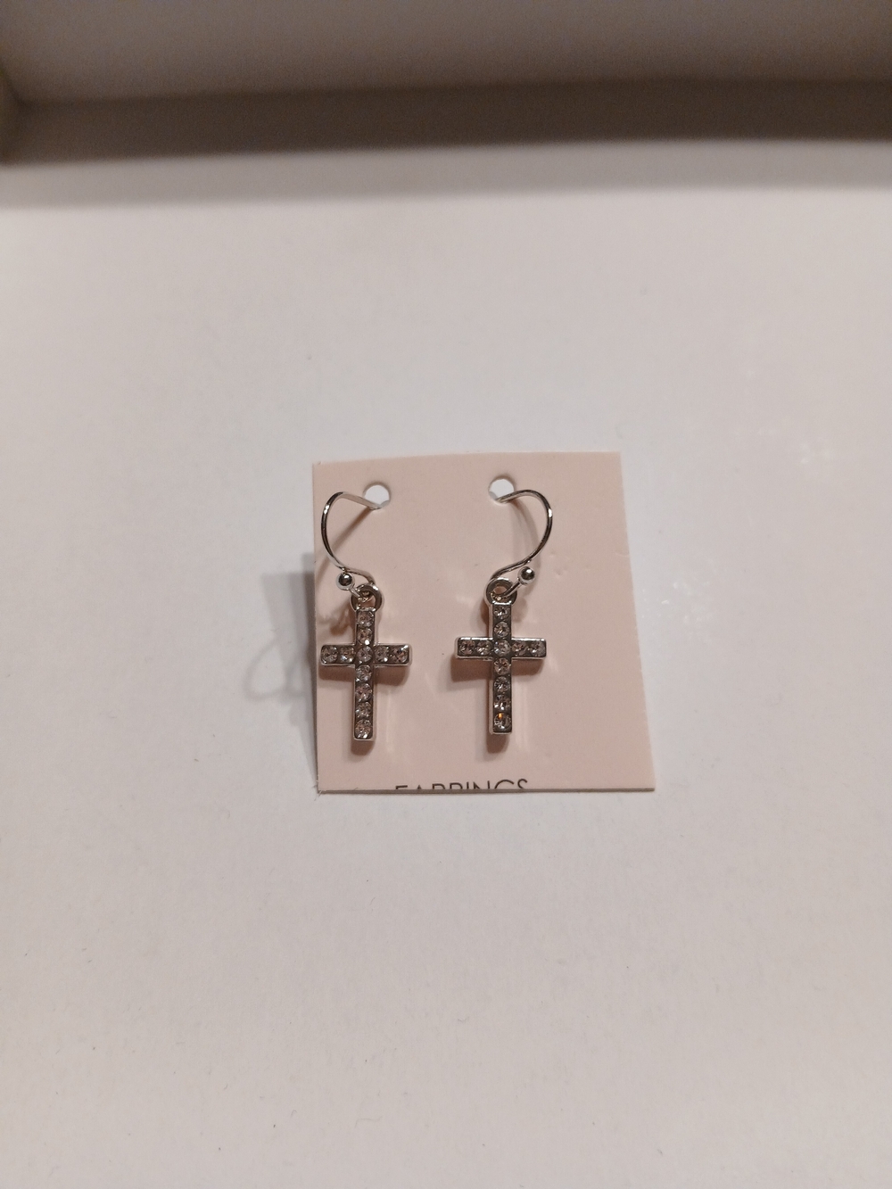 Crystal Cross Dangle Earrings - Silver Tone